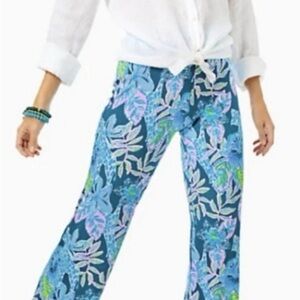 Lilly Pulitzer Georgia May Blue Macaw Palazzo Pants, Medium, EUC, Resort Wear